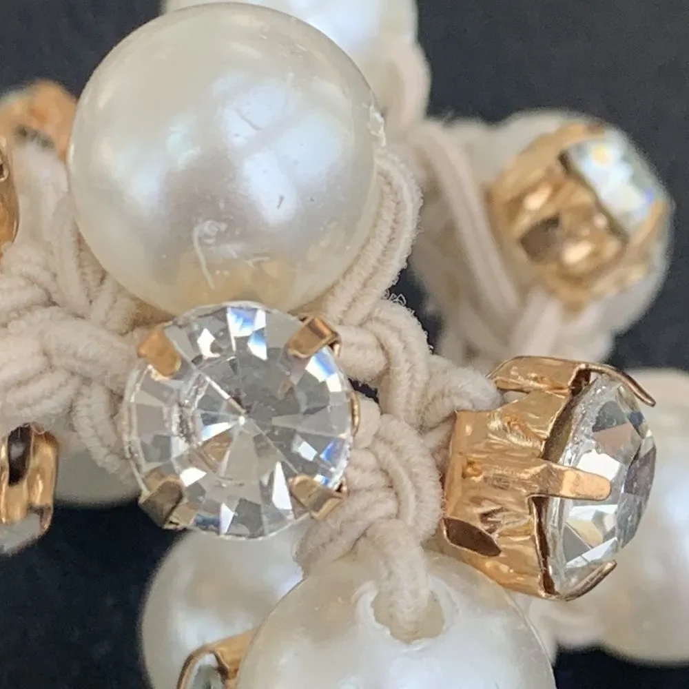Set of 3 Pearl and Crystal Hair Ties Elastic Band Scrunchies